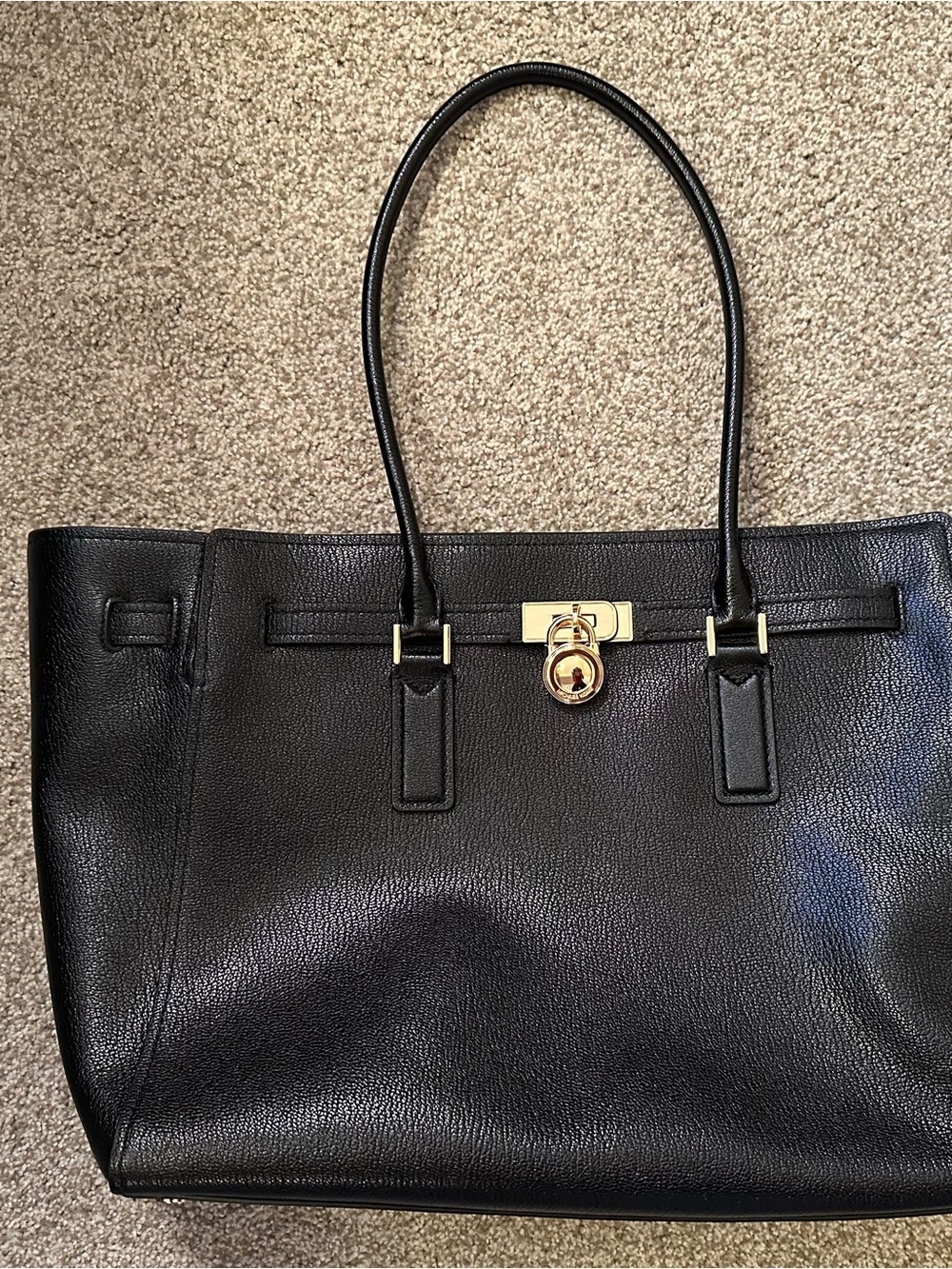 Michael Kors Black Pebbled Leather Tote with Gold Lock